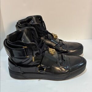 Authentic Gucci Black and Gold Men's High-Top Sneakers